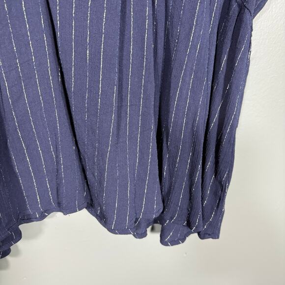 Maurices Blue & Metallic Silver Boho Fairy Babydoll Top - 2X - Women's Plus Size - Picture 4 of 7